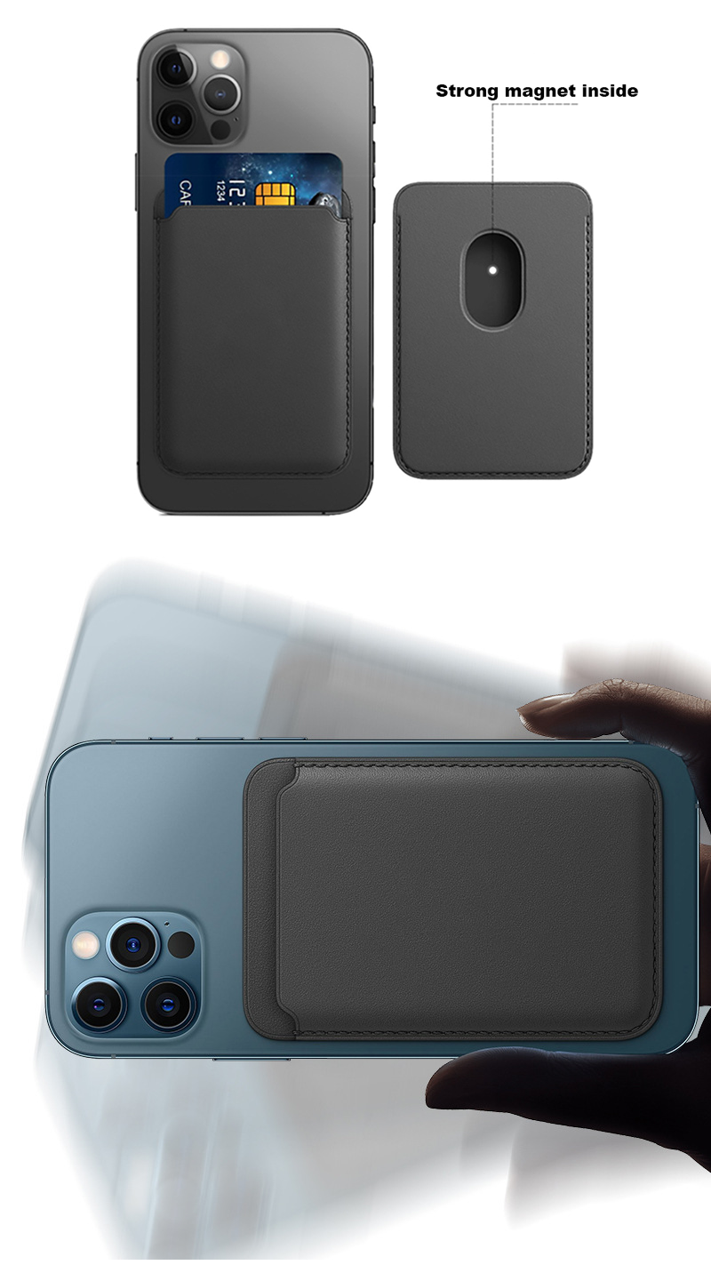 Premium Genuine Leather Magnetic Card Holder for iPhone