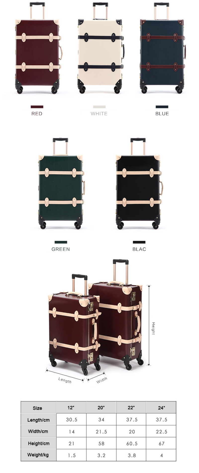 Good Quality Genuine Leather Trolley Case Travel Bag Luggage with Wheels