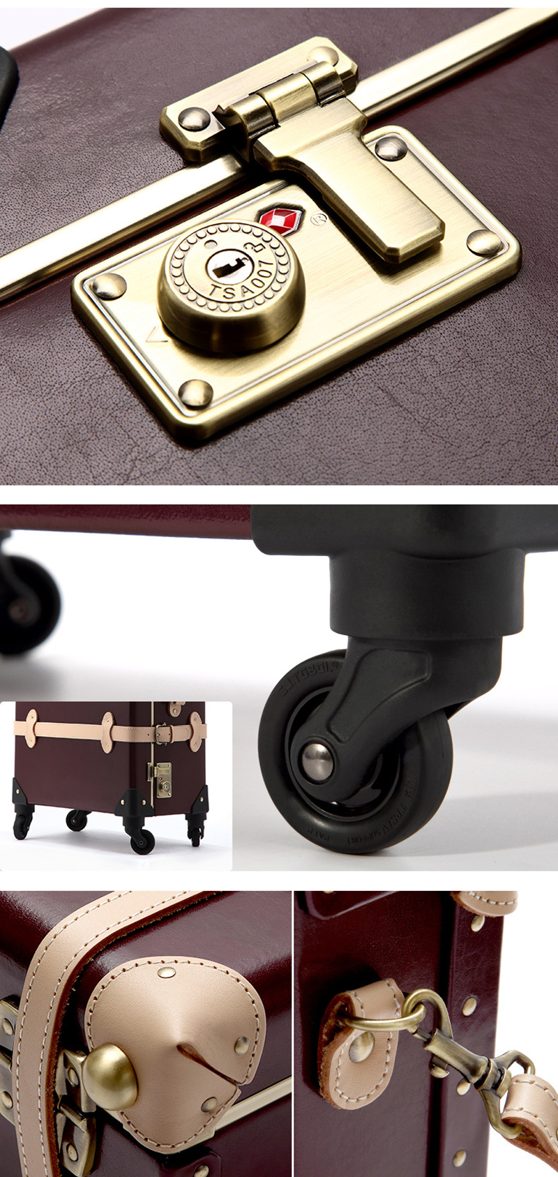 Good Quality Genuine Leather Trolley Case Travel Bag Luggage with Wheels