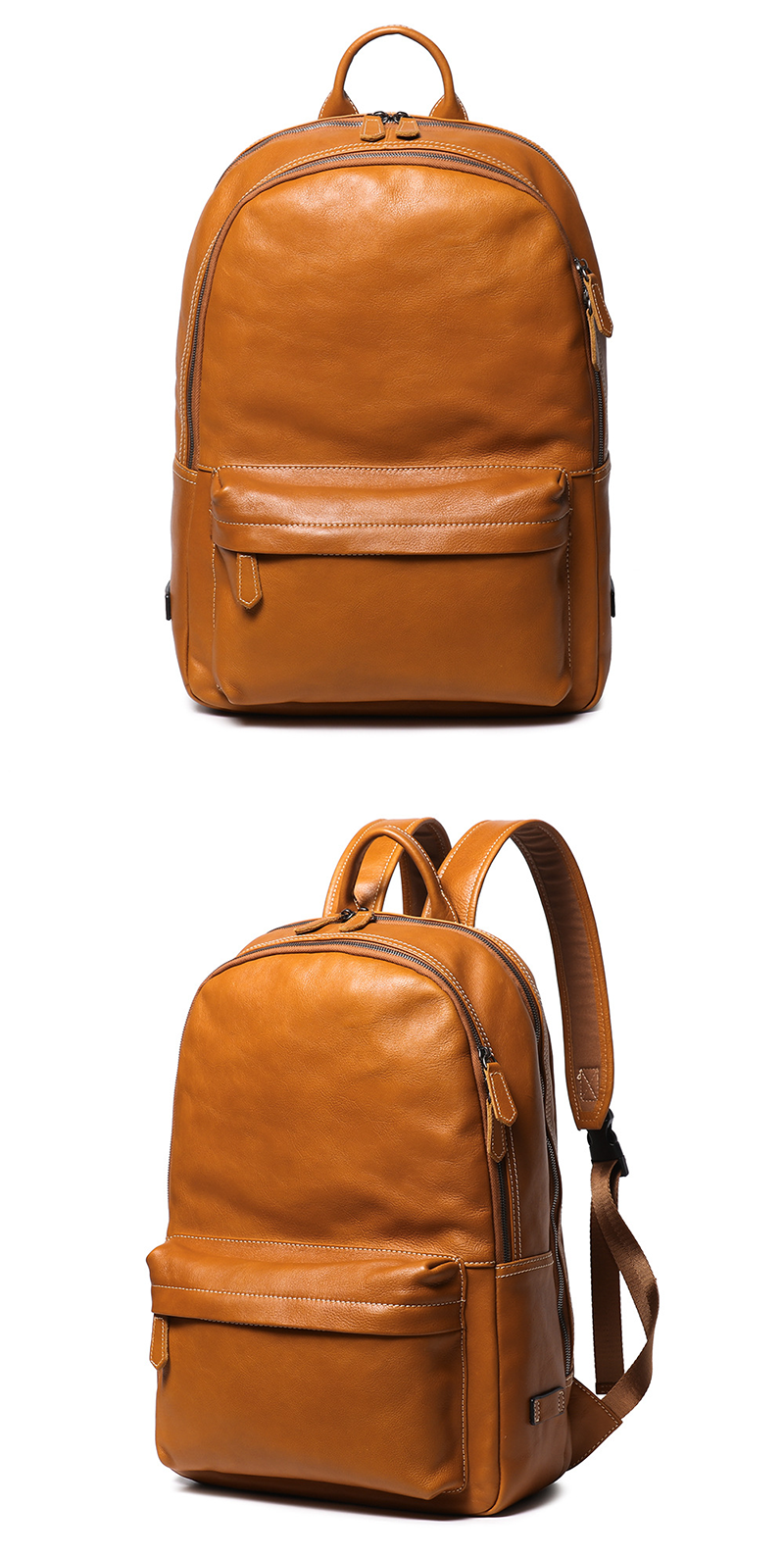 Ergonomic Fashionable Tan Leather Backpack for Daily Travel and Work