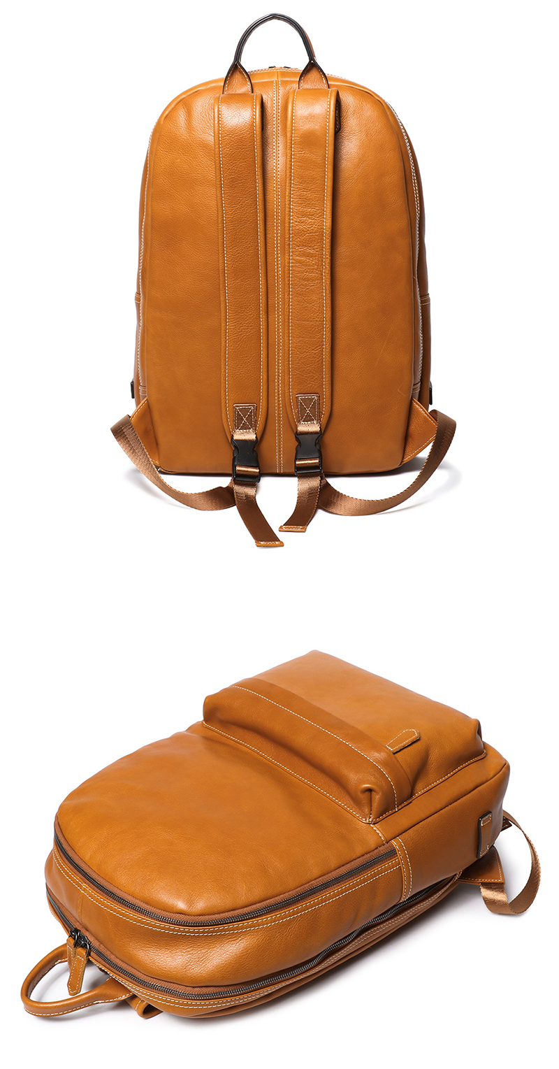 Ergonomic Fashionable Tan Leather Backpack for Daily Travel and Work