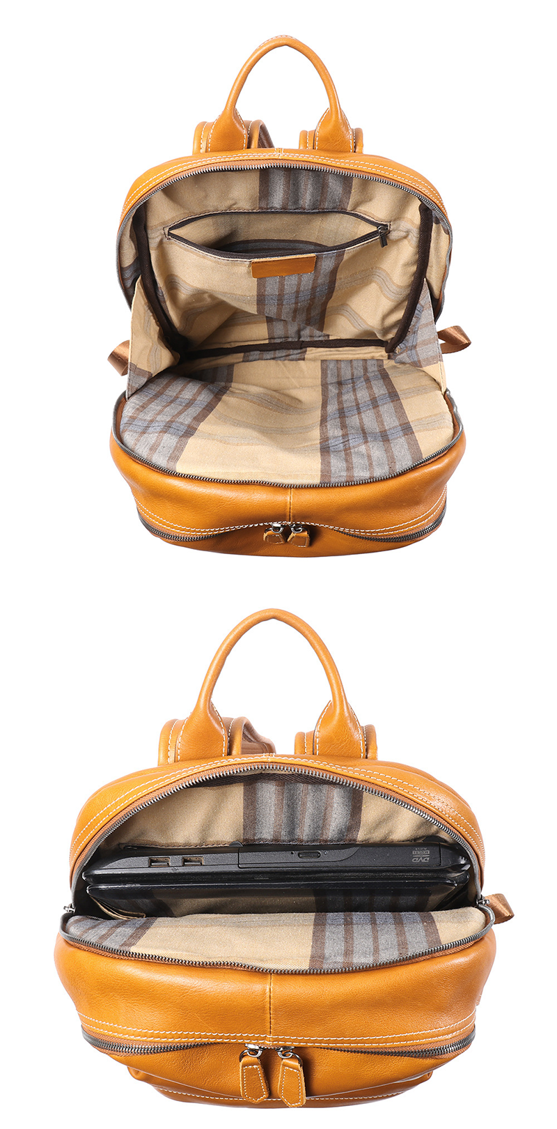 Ergonomic Fashionable Tan Leather Backpack for Daily Travel and Work