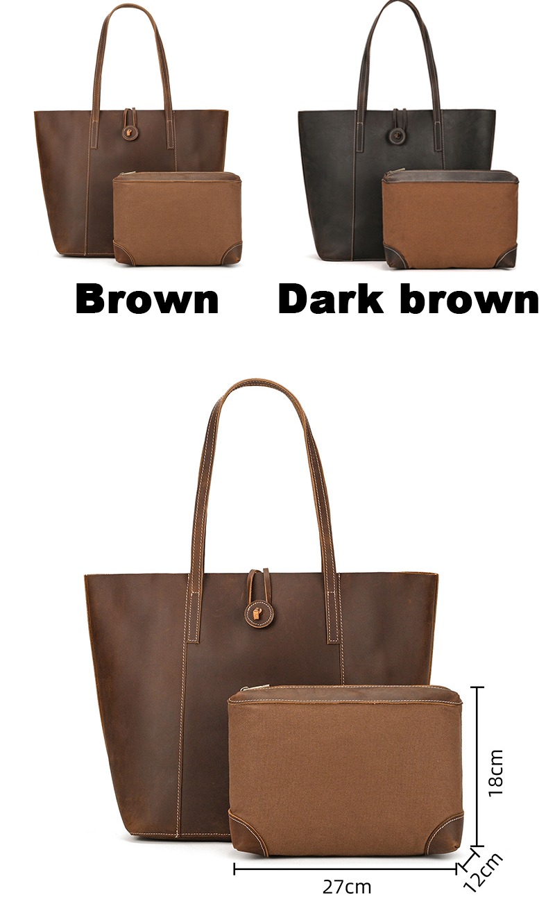 Vintage Genuine Leather City Tote Bag Large Shoulder Purse for Women