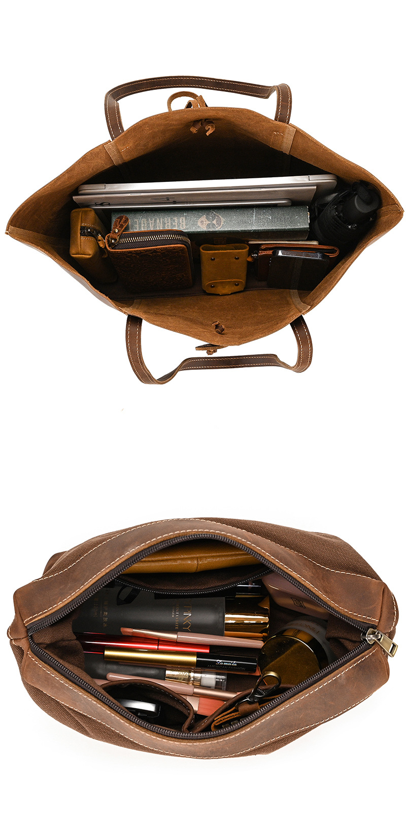 Vintage Genuine Leather City Tote Bag Large Shoulder Purse for Women