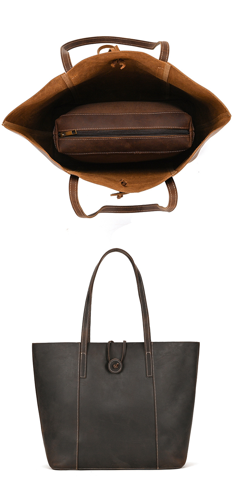 Vintage Genuine Leather City Tote Bag Large Shoulder Purse for Women