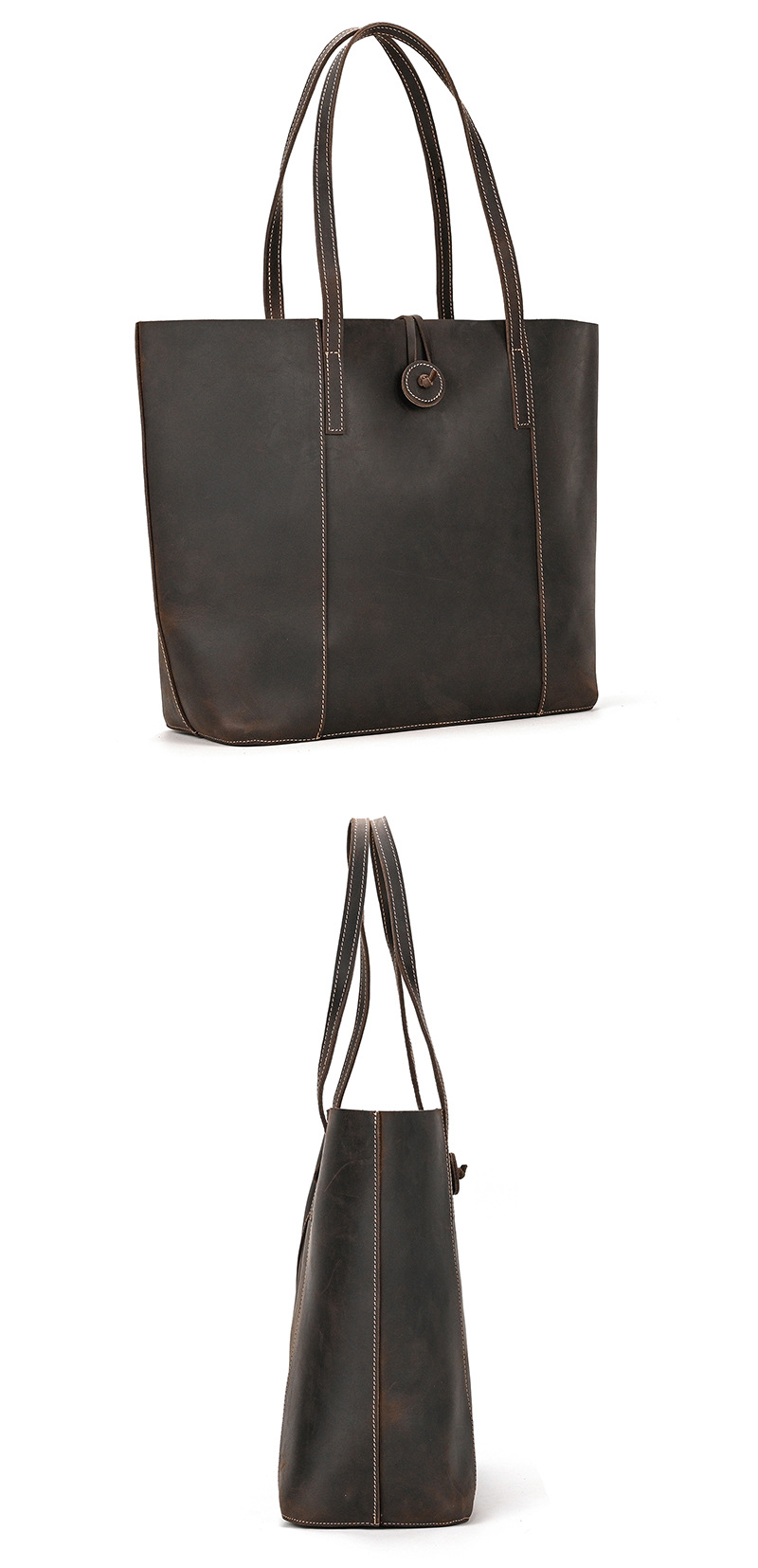 Vintage Genuine Leather City Tote Bag Large Shoulder Purse for Women