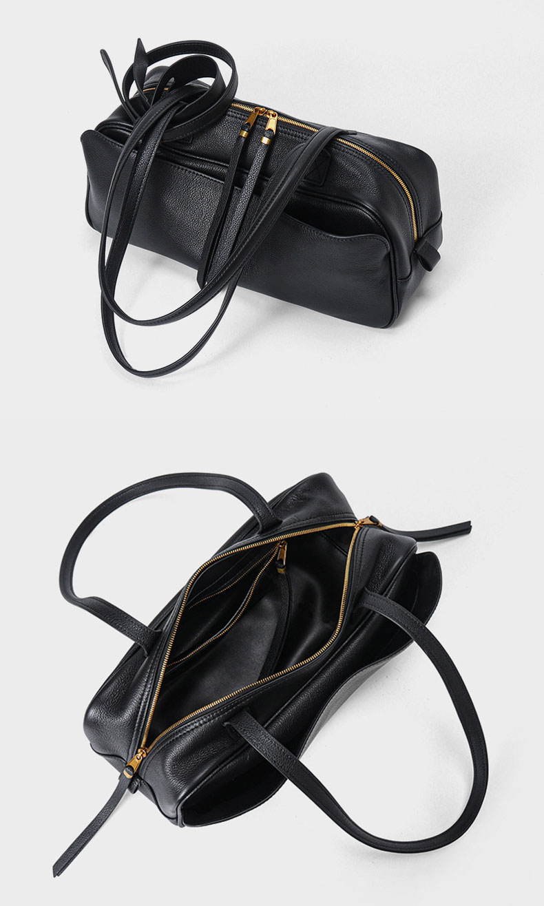 Elegant Bowling Design Genuine Leather Women's Shoulder Bag