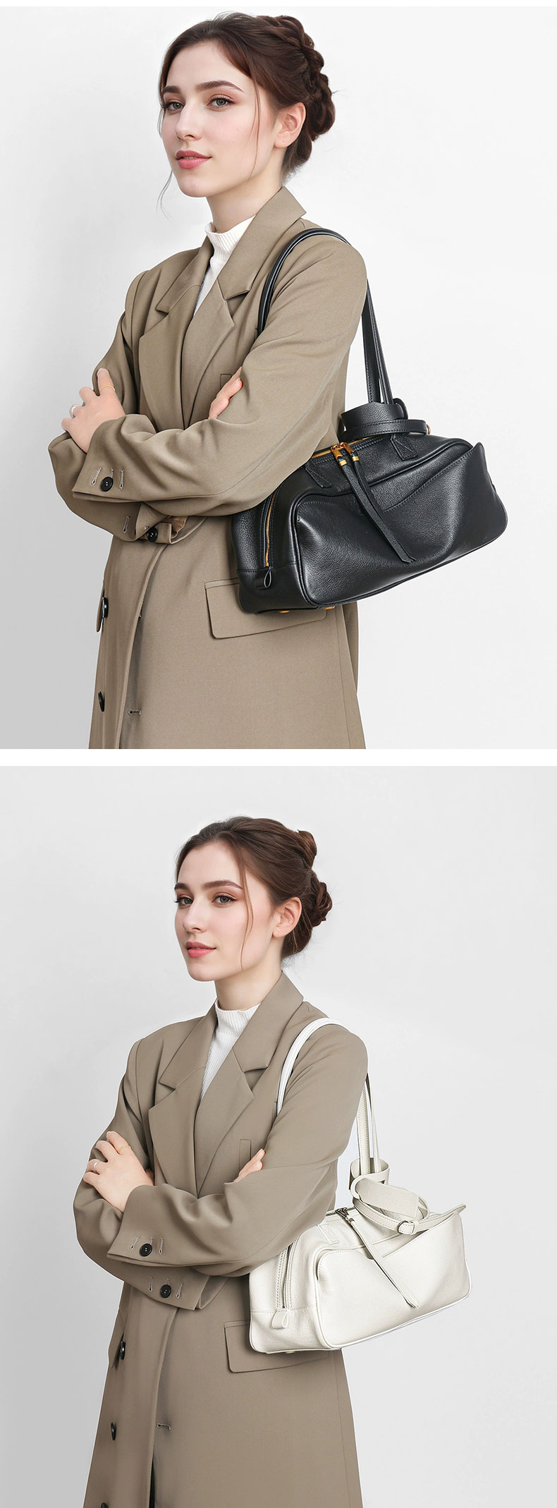 Elegant Bowling Design Genuine Leather Women's Shoulder Bag