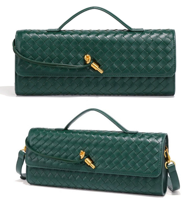 Elegant Woven PU Long Clutch Bag with Shoulder Strap for Women