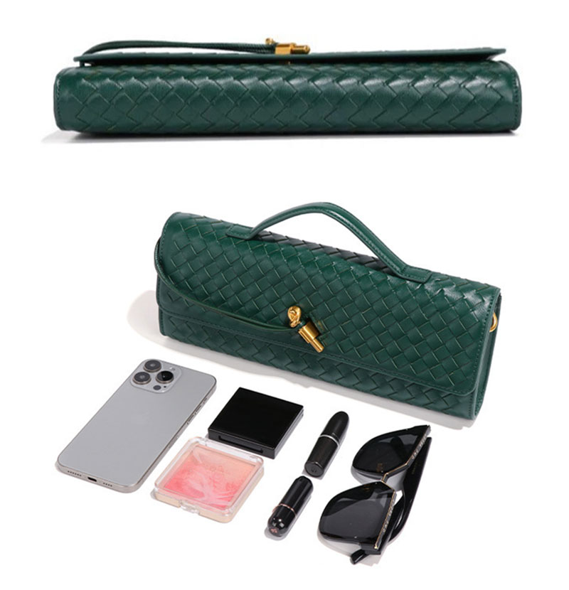 Elegant Woven PU Long Clutch Bag with Shoulder Strap for Women