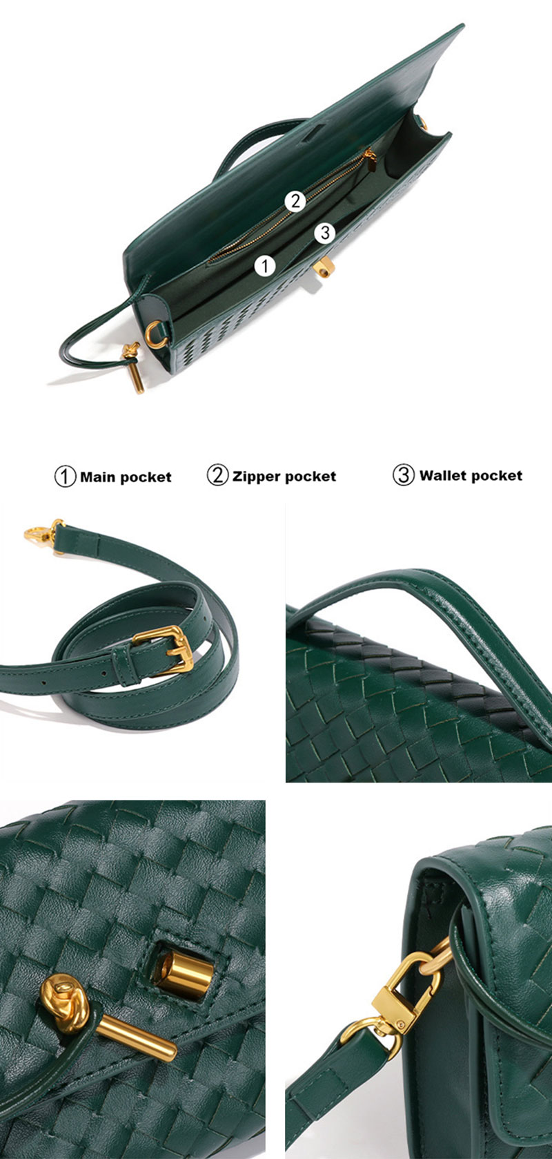 Elegant Woven PU Long Clutch Bag with Shoulder Strap for Women