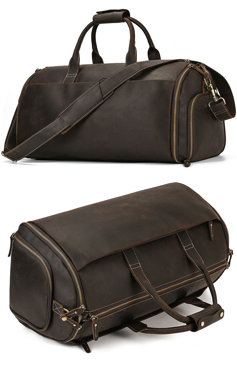 Premium Crazy Horse Leather Weekender Garment Bag Duffel Bag for Men