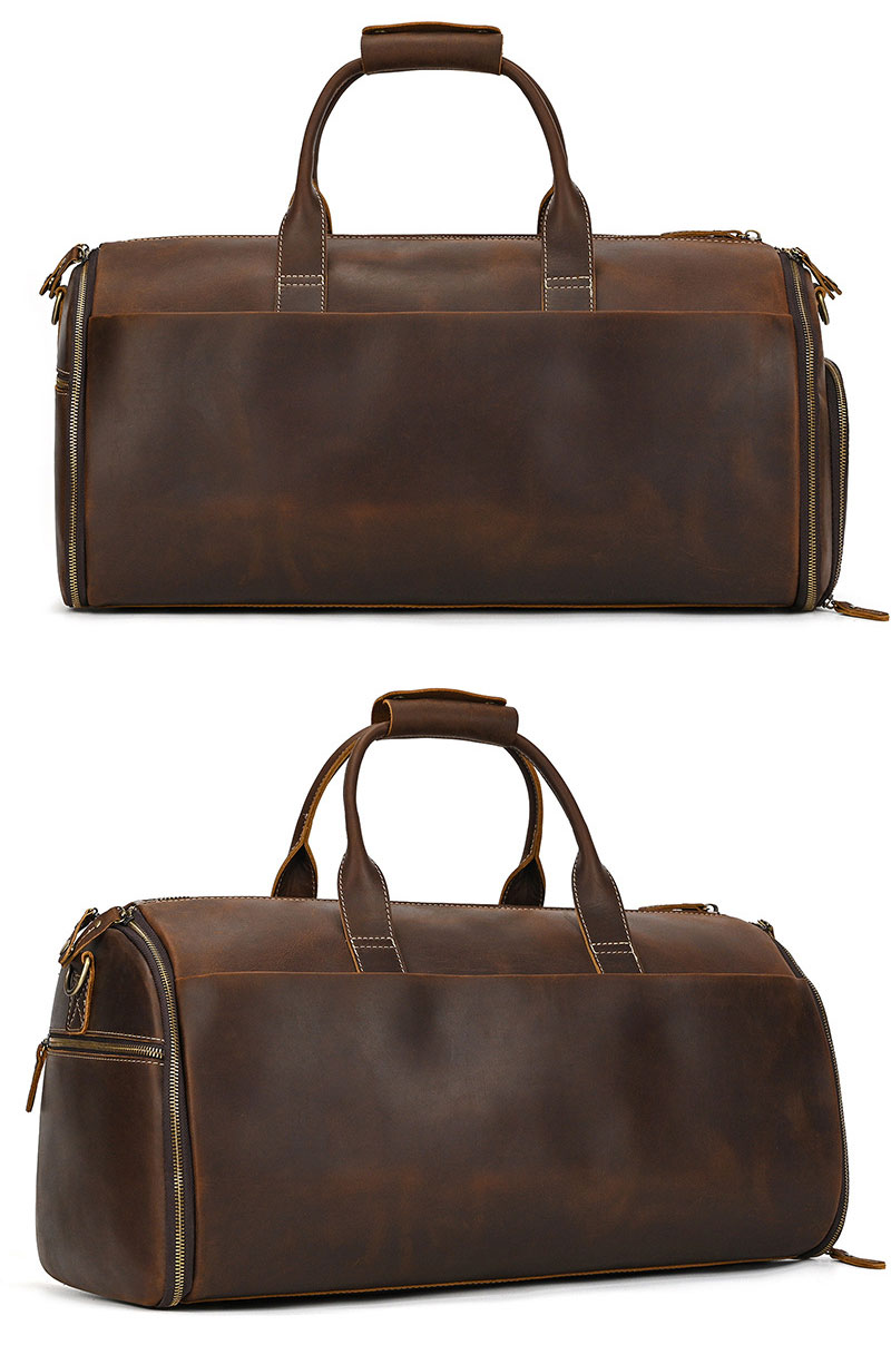 Premium Crazy Horse Leather Weekender Garment Bag Duffel Bag for Men