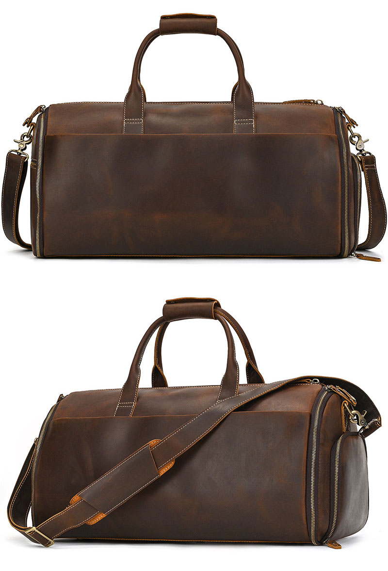 Premium Crazy Horse Leather Weekender Garment Bag Duffel Bag for Men