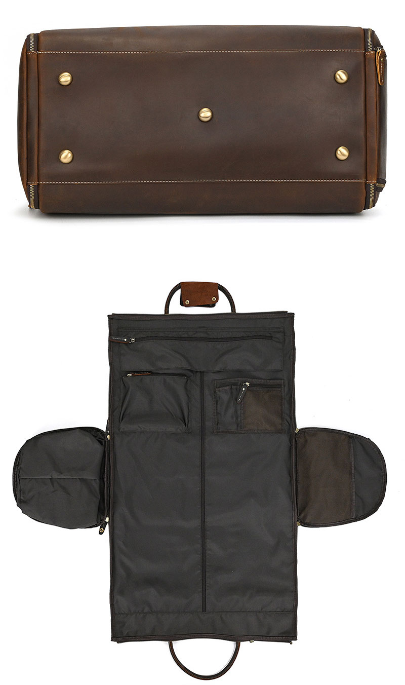 Premium Crazy Horse Leather Weekender Garment Bag Duffel Bag for Men