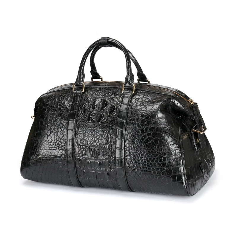 Premium Black Crocodile Leather Travel Bag for Stylish Men