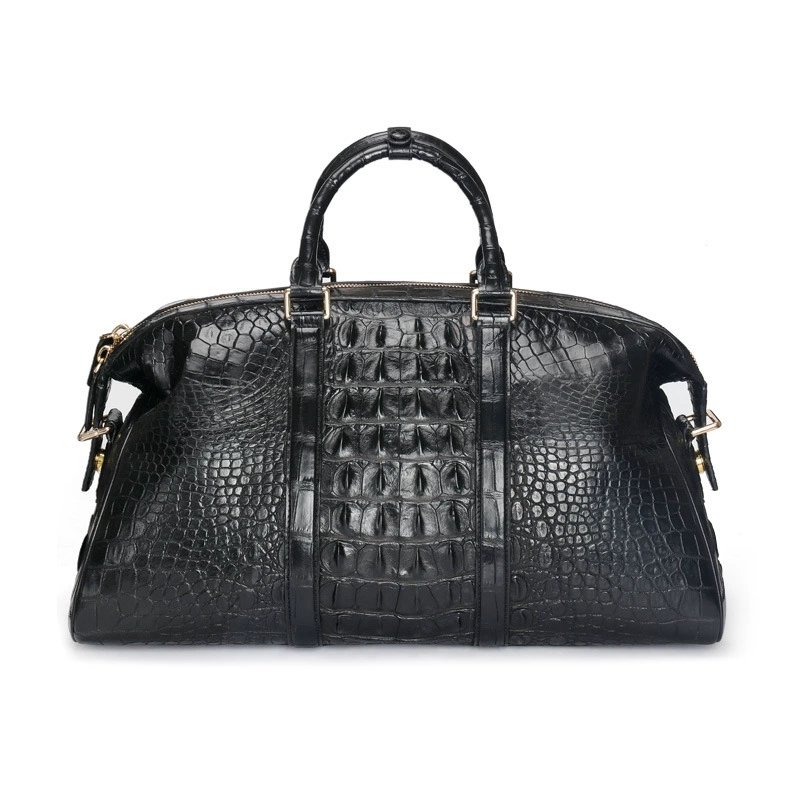 Premium Black Crocodile Leather Travel Bag for Stylish Men