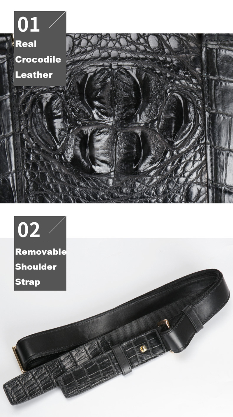 Premium Black Crocodile Leather Travel Bag for Stylish Men