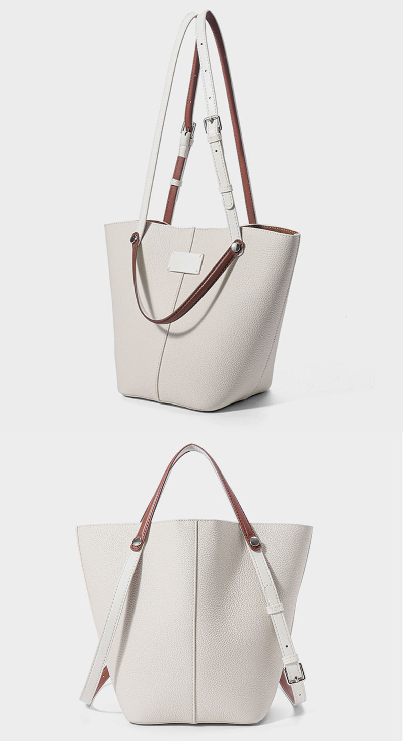 Premium Custom Leather Bucket Tote Bag with Adjustable Shoulder Strap