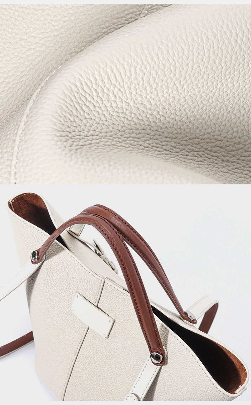 Premium Custom Leather Bucket Tote Bag with Adjustable Shoulder Strap