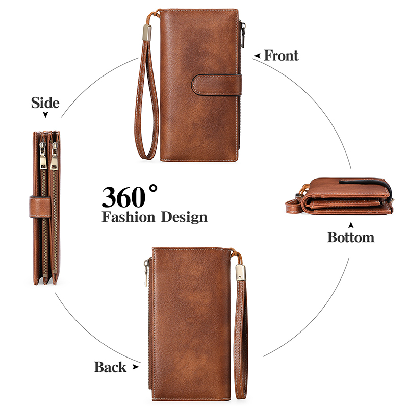 Stylish RFID-Blocking Leather Zippered Cash Wallet for Women