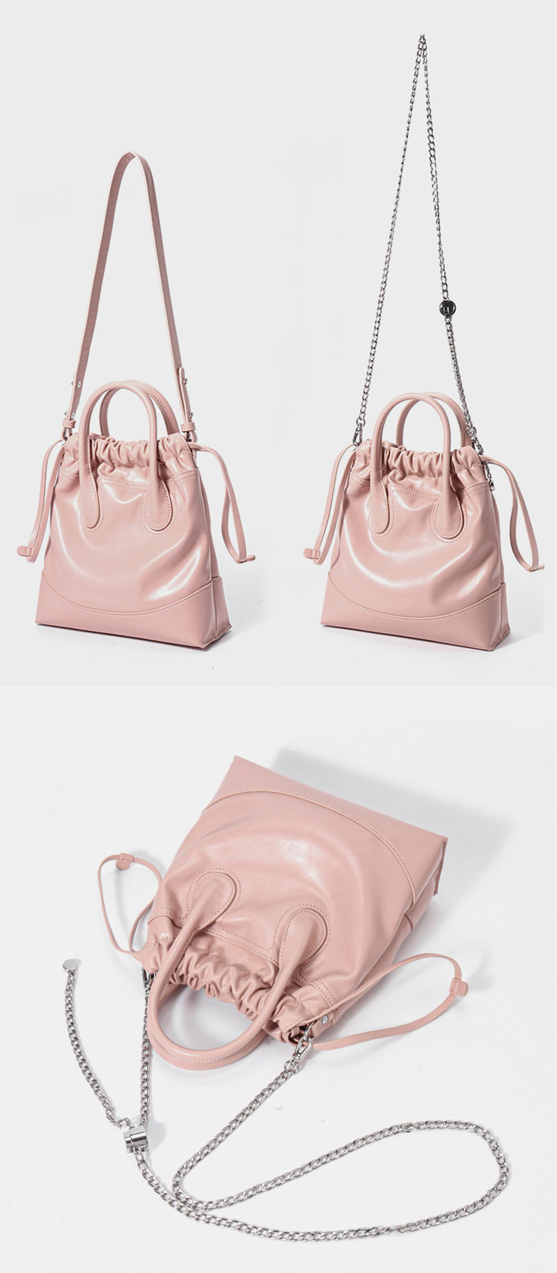 Stylish pink PU leather crossbody shoulder bag for fashionable ladies