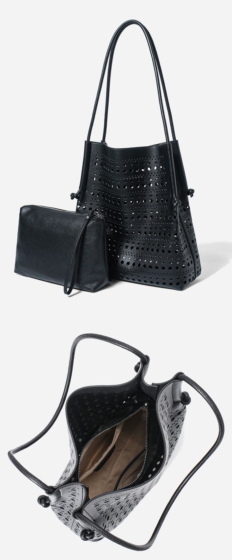 Chic Women's Leather Shoulder Bag with Hollowed-out Design