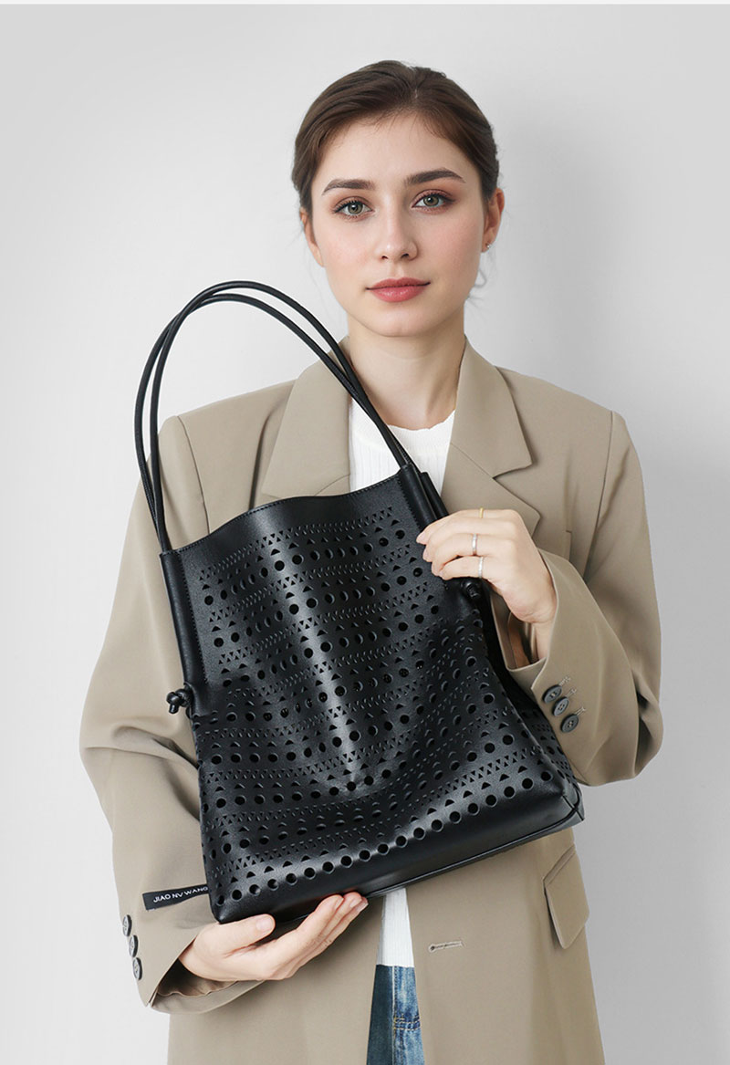 Chic Women's Leather Shoulder Bag with Hollowed-out Design