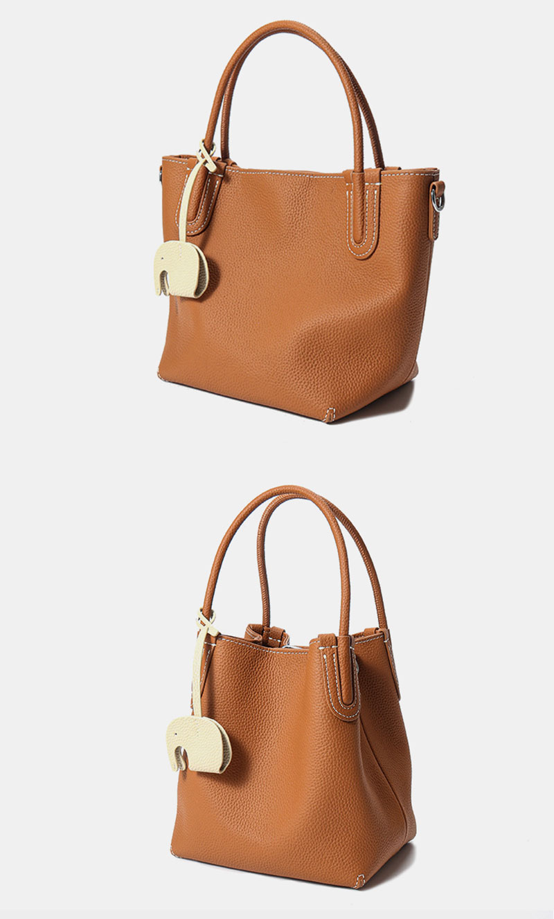 Stylish Premium Leather Bucket Tote Bag with Adjustable Shoulder Strap