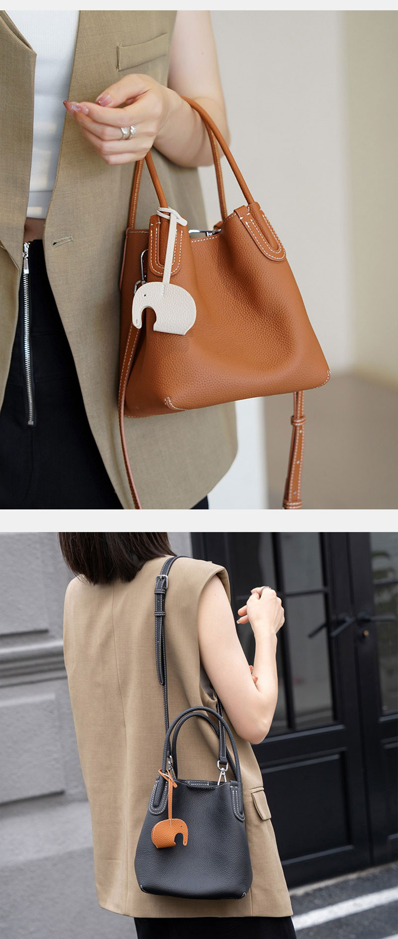 Stylish Premium Leather Bucket Tote Bag with Adjustable Shoulder Strap