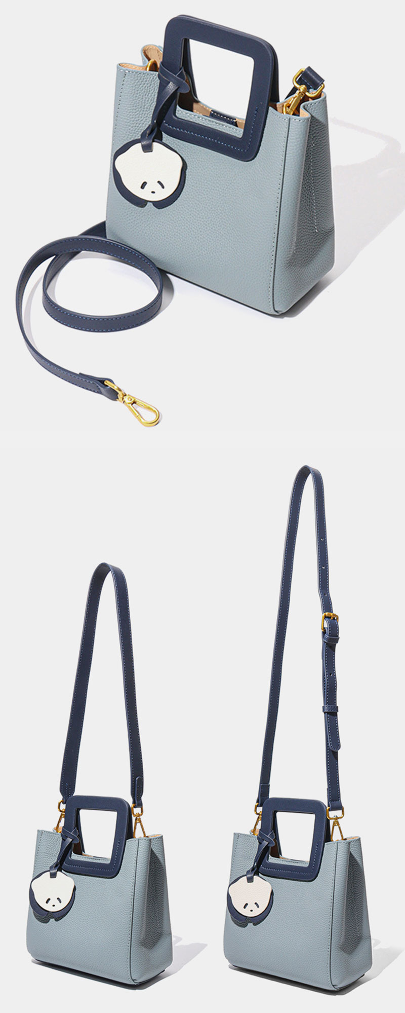 Stylish Light Blue Pebble Leather Crossbody Bag for Women