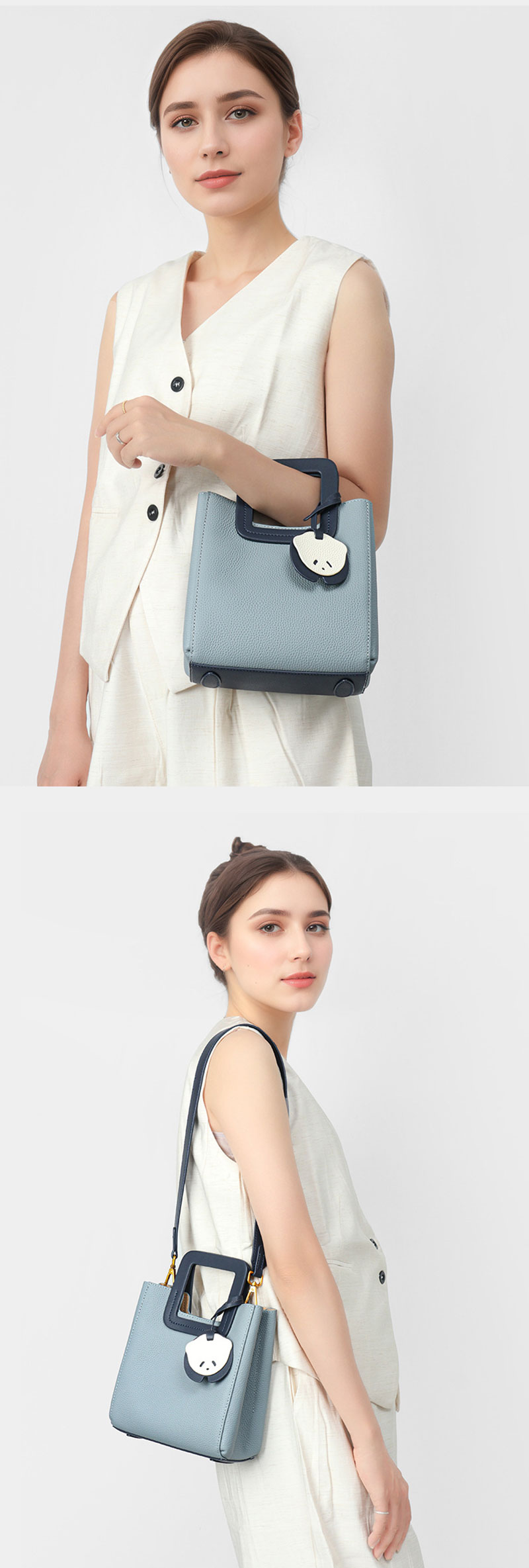 Stylish Light Blue Pebble Leather Crossbody Bag for Women