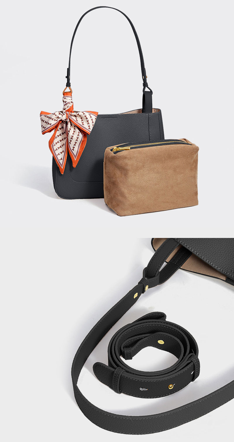 Wholesale Price Full Grain Leather Tote Bag Women Purse with Silk Scarf