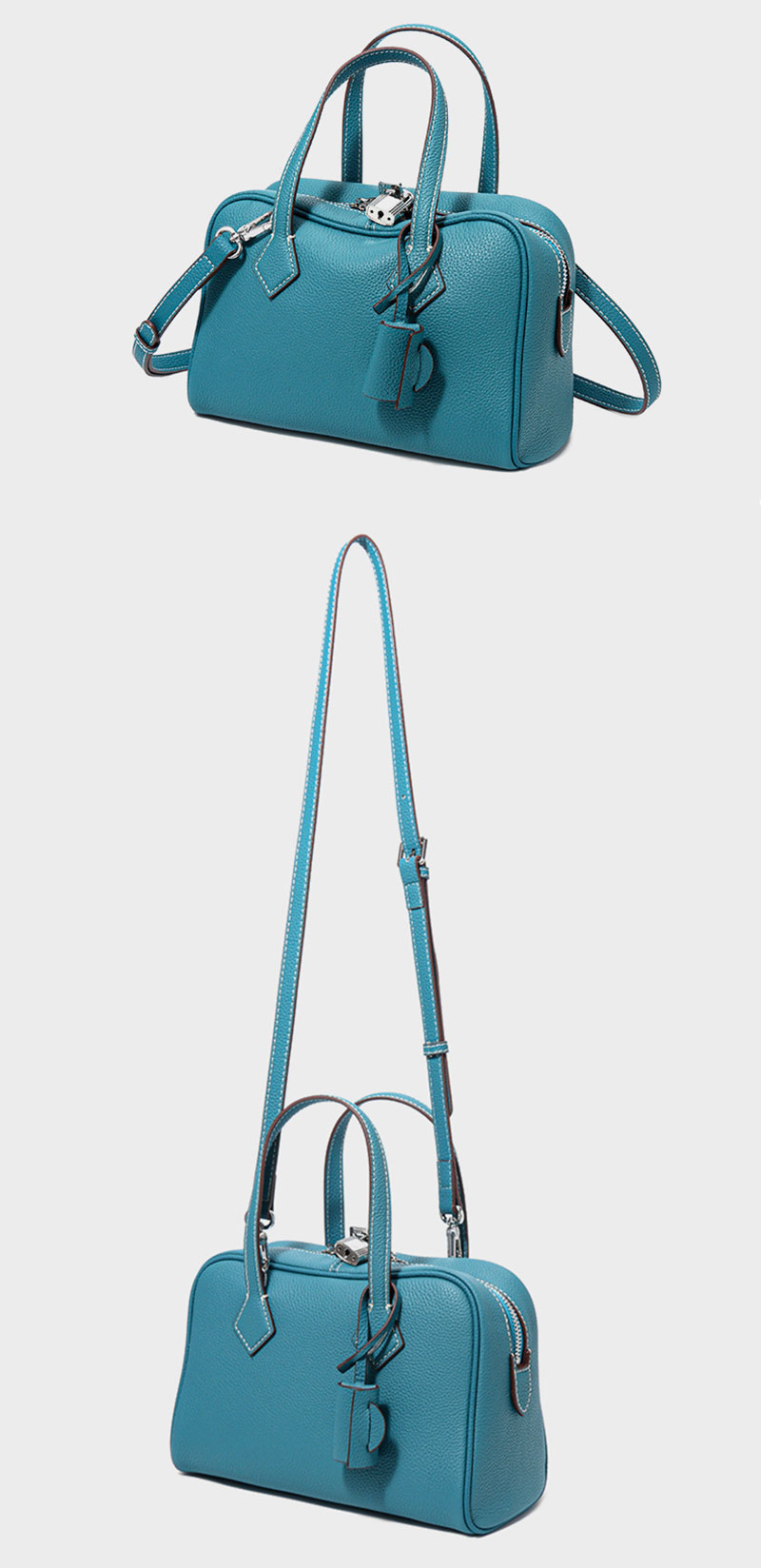 Elegant Peacock Green Leather Shoulder Bag with Adjustable Crossbody Strap