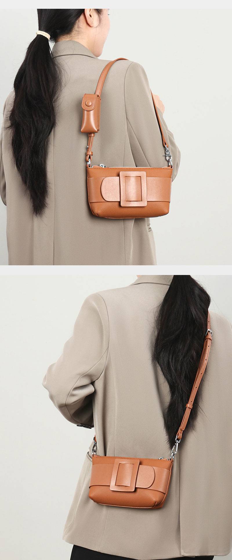 Stylish Leather Shoulder Bag for Women with Lipstick Compartment