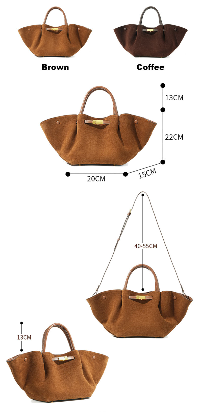 Luxurious Suede Leather Tote Bag with Adjustable Shoulder Strap