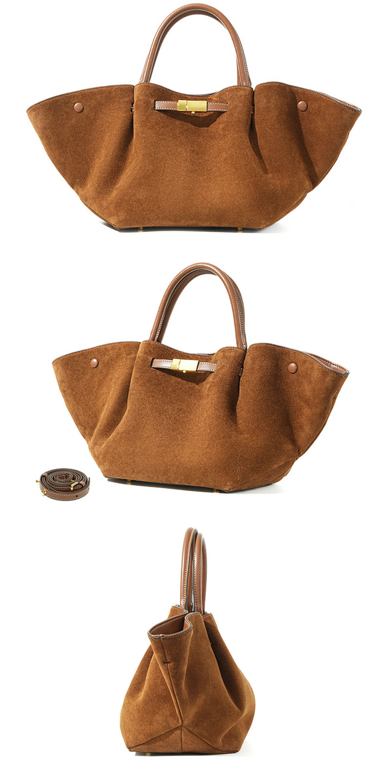 Luxurious Suede Leather Tote Bag with Adjustable Shoulder Strap