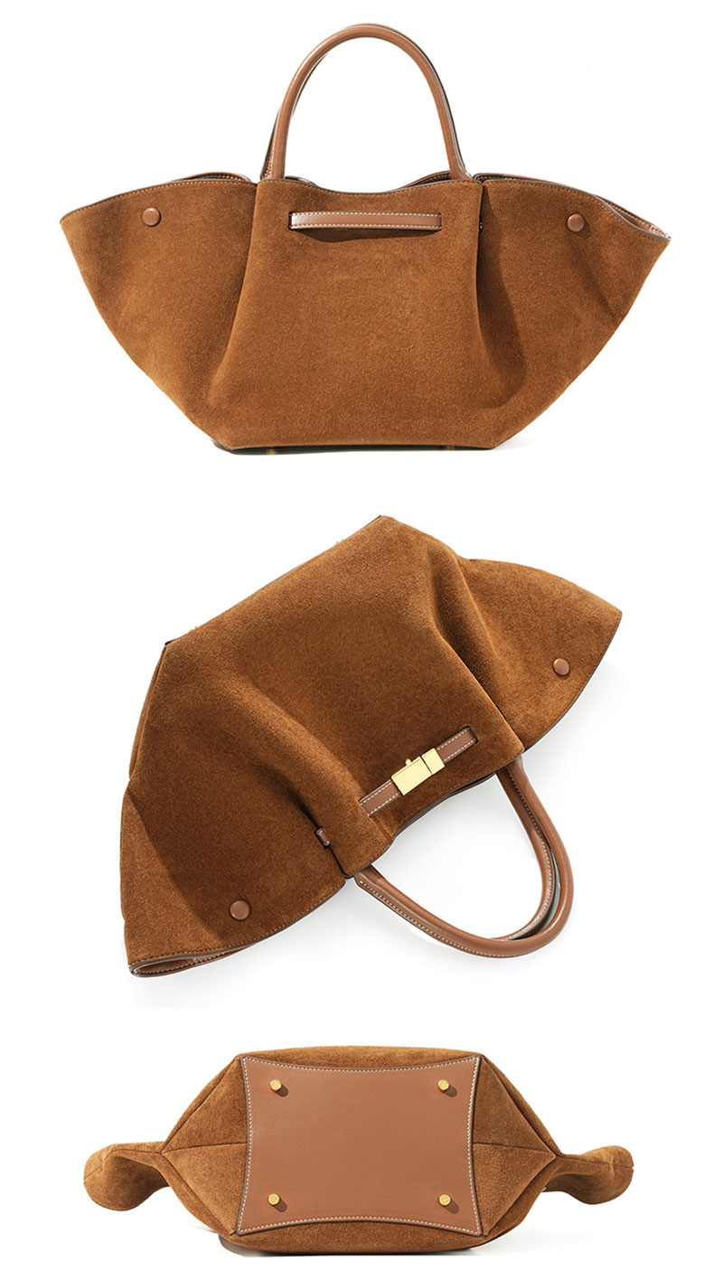 Luxurious Suede Leather Tote Bag with Adjustable Shoulder Strap