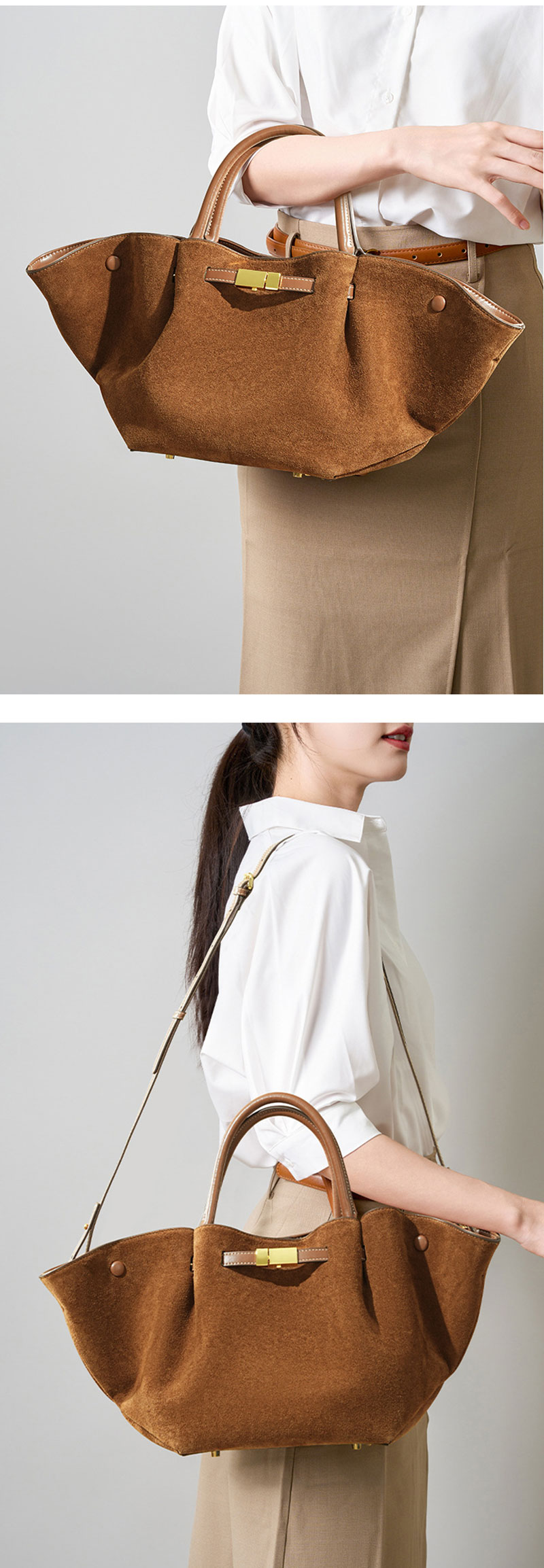 Luxurious Suede Leather Tote Bag with Adjustable Shoulder Strap