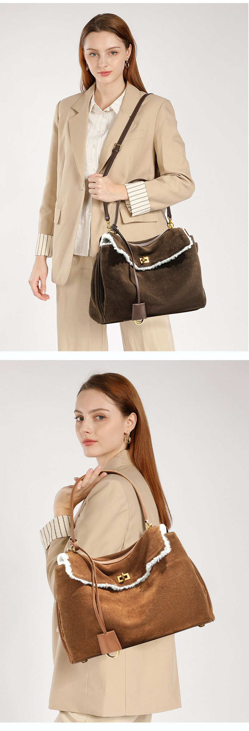 Stylish Winter Genuine Suede Leather Shoulder Bag for Women