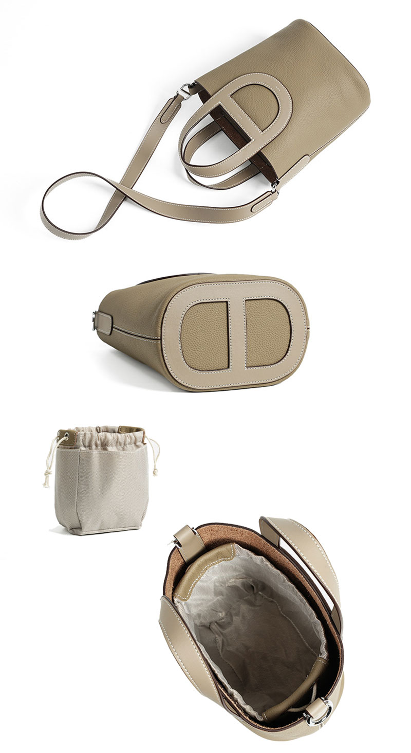Stylish Cowhide Leather Bucket Bag with Crossbody Strap