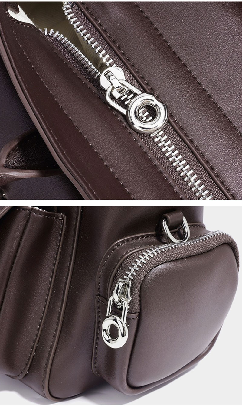 Elegant Vintage Brown Leather Bowling Shoulder Bag for Women