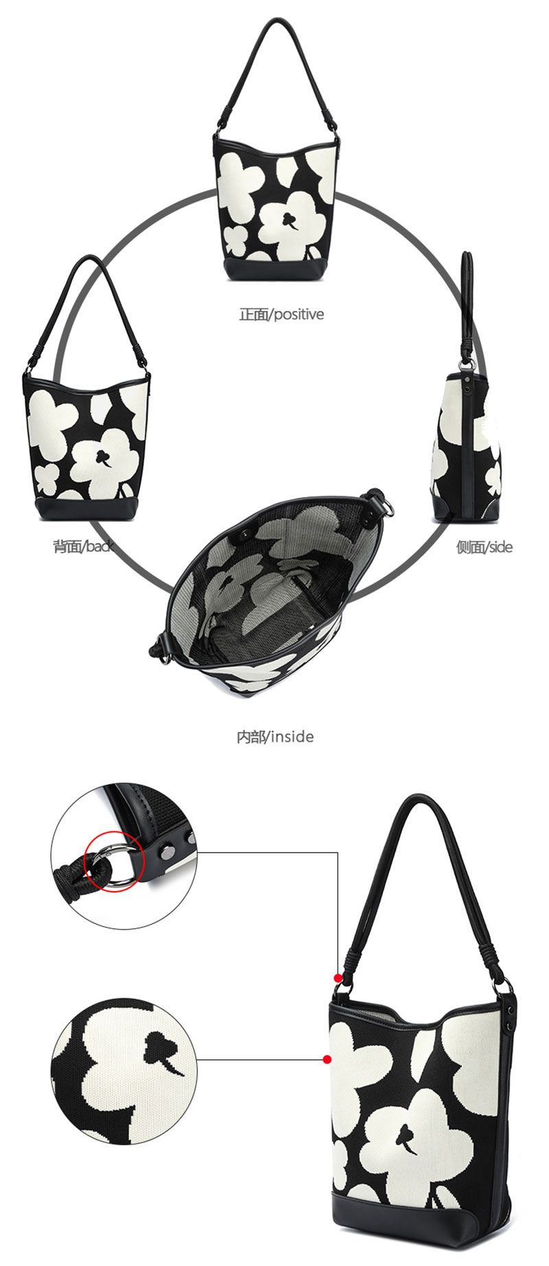 Hot Selling Flyknit Fabric Bucket Shoulder Bag for Lady