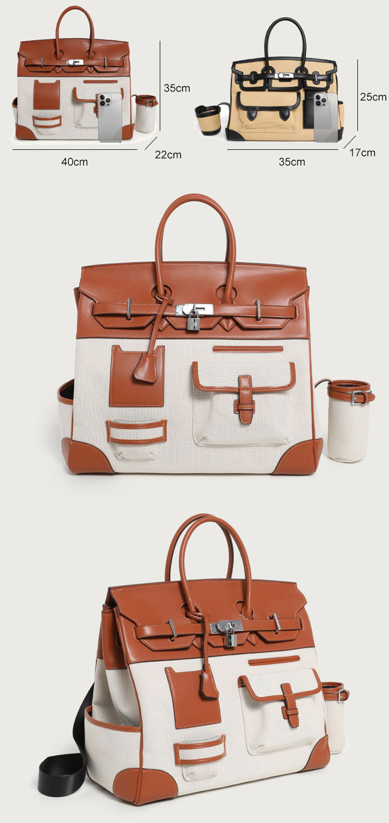 Stylish Designer Berkin PU Leather Canvas Tote Bag for Women