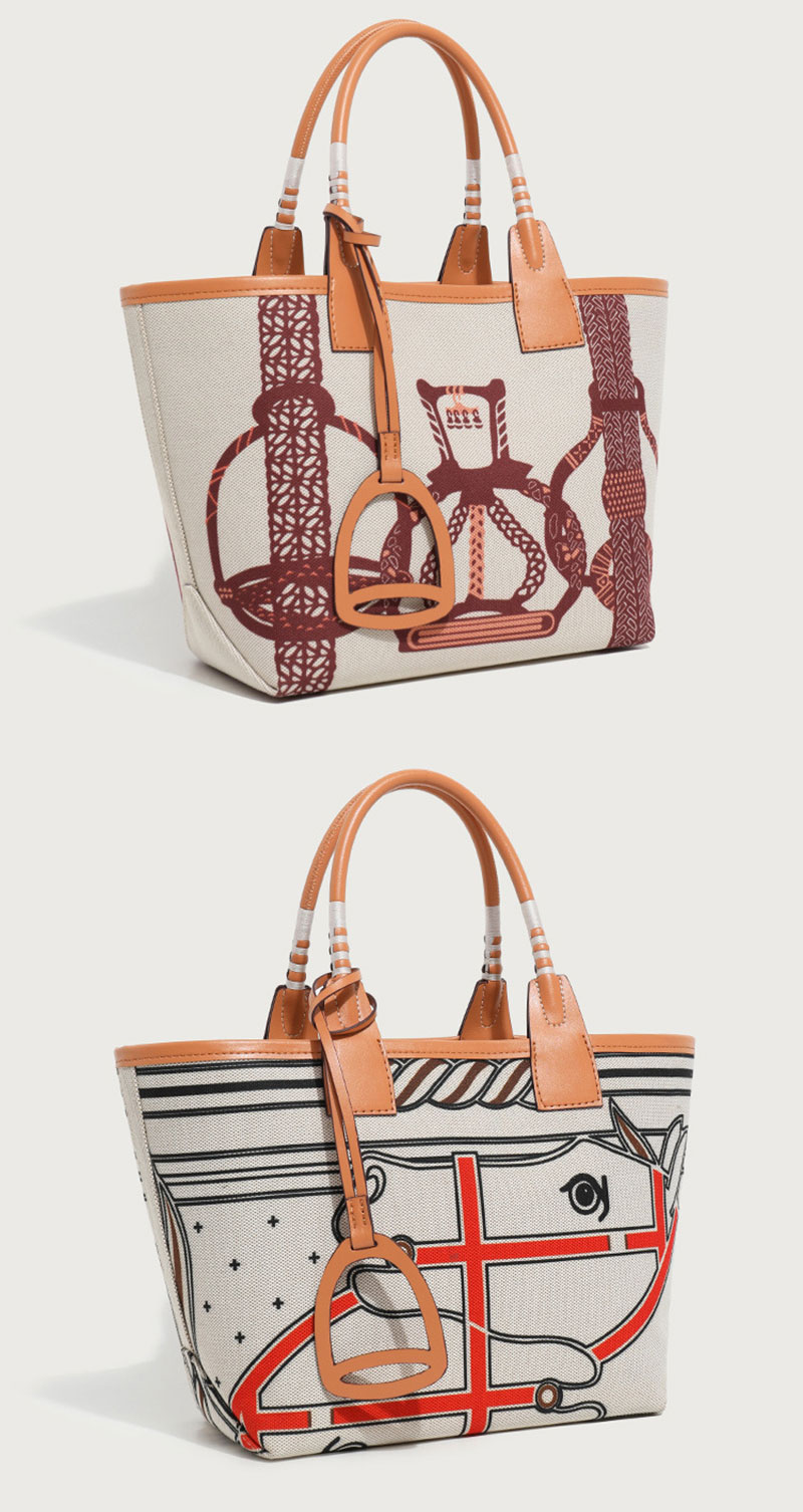 Custom Design Print Canvas Hand Bag PU Leather Tote Bag for Women