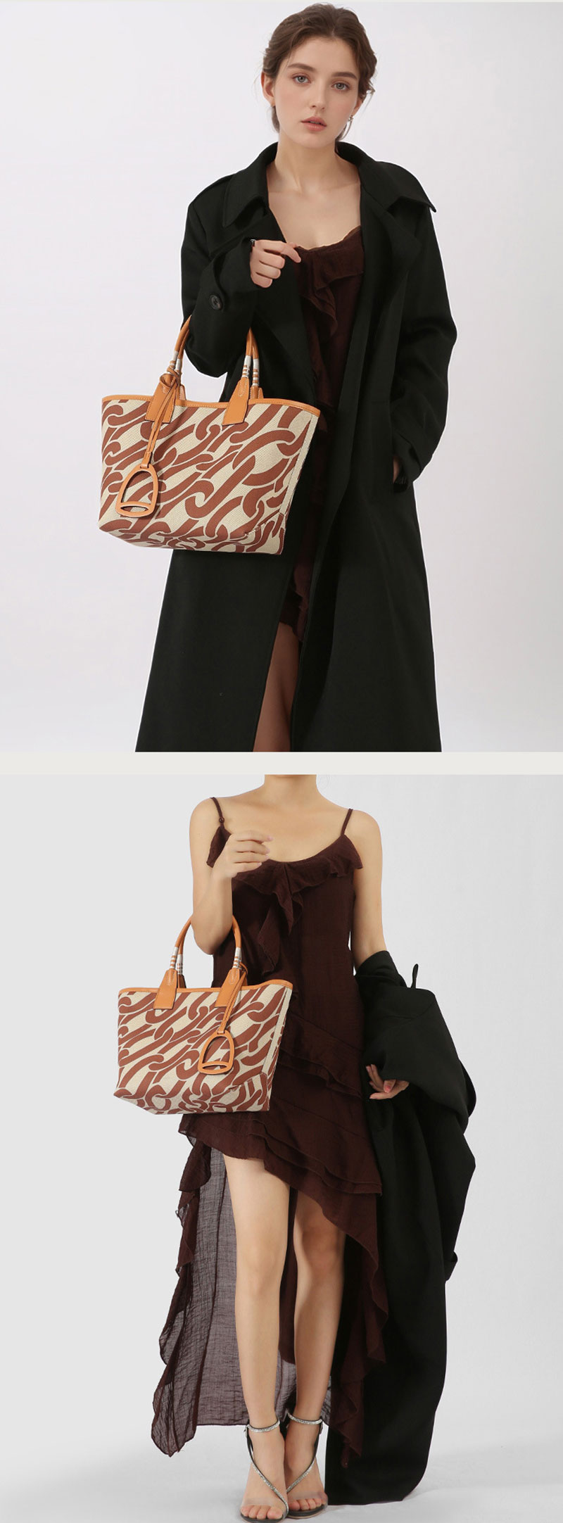 Custom Design Print Canvas Hand Bag PU Leather Tote Bag for Women