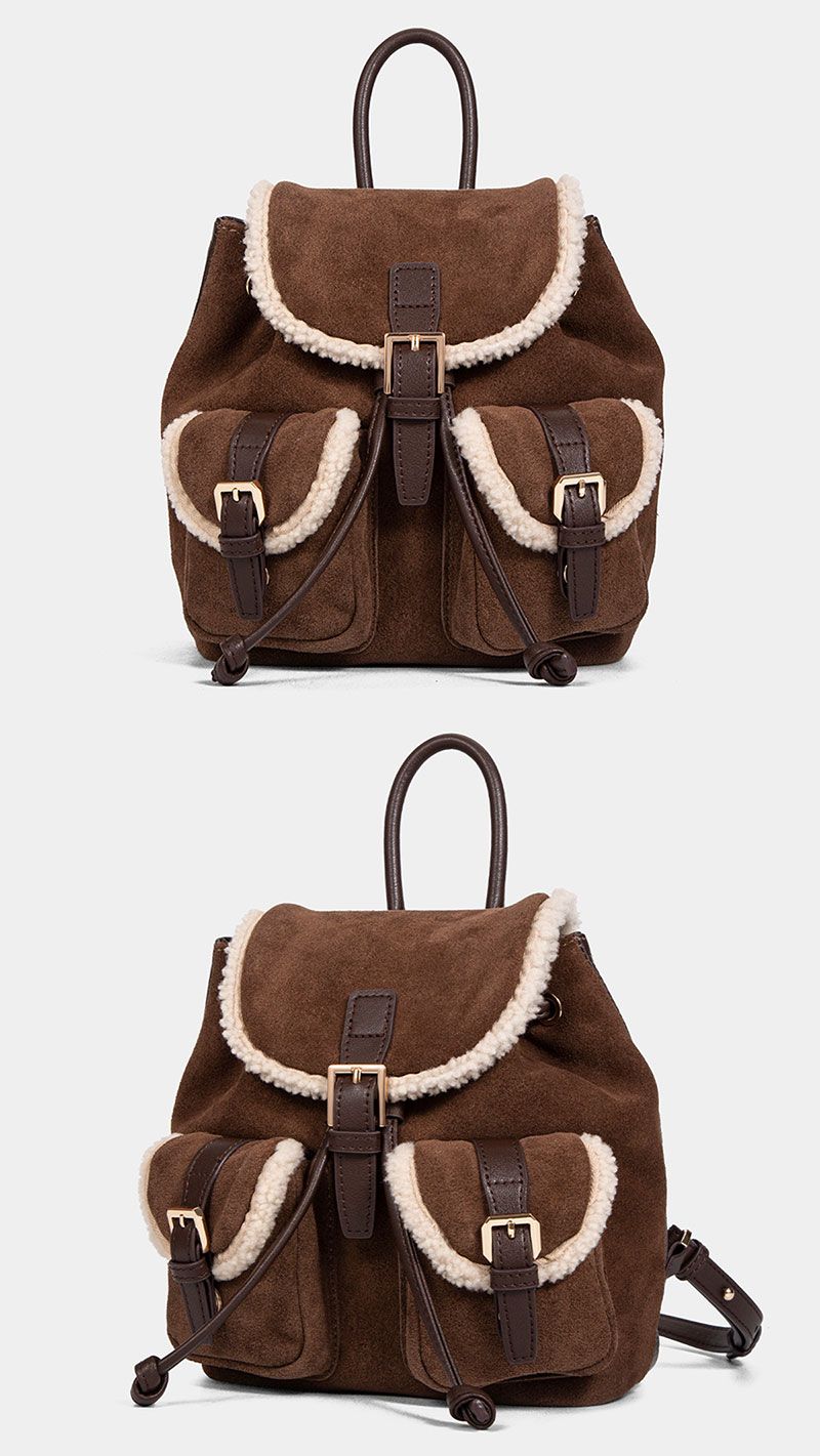 Stylish Winter Vintage Brown Suede Leather Backpack for Women