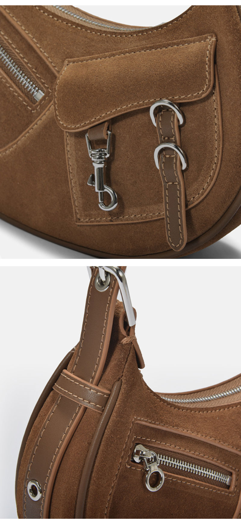 Stylish Brown Suede Leather Crossbody Shoulder Bag for Women