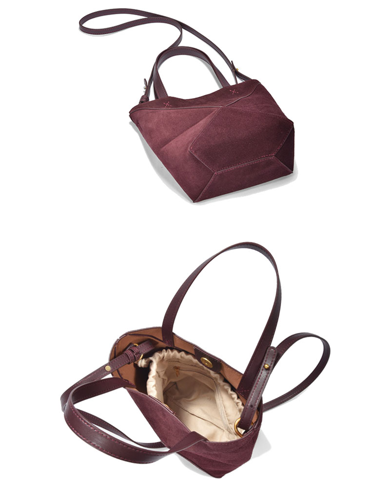 Custom Design Premium Suede Leather Tote Bag with Shoulder Strap