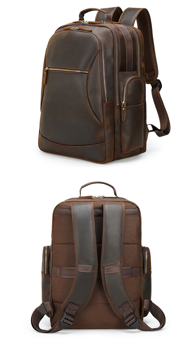 Vintage Brown Full Grain Leather 17 Inches Laptop Backpack for Men